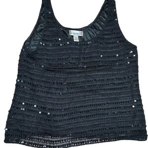 S.M. collection Size XL Black Crocket Tank Top, beaded and sequins